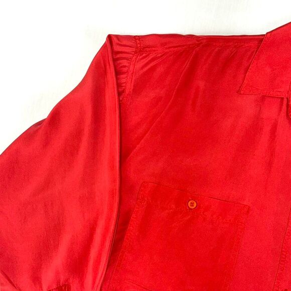 VTG 90s Croquet Club 100% Silk Red Button Up Blouse Sz M Retro Closet Staple - Picture 2 of 6